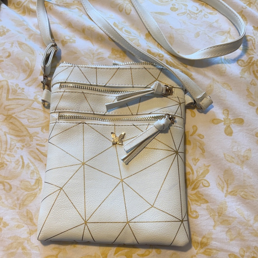 Elegant White and Gold Crossbody Bag